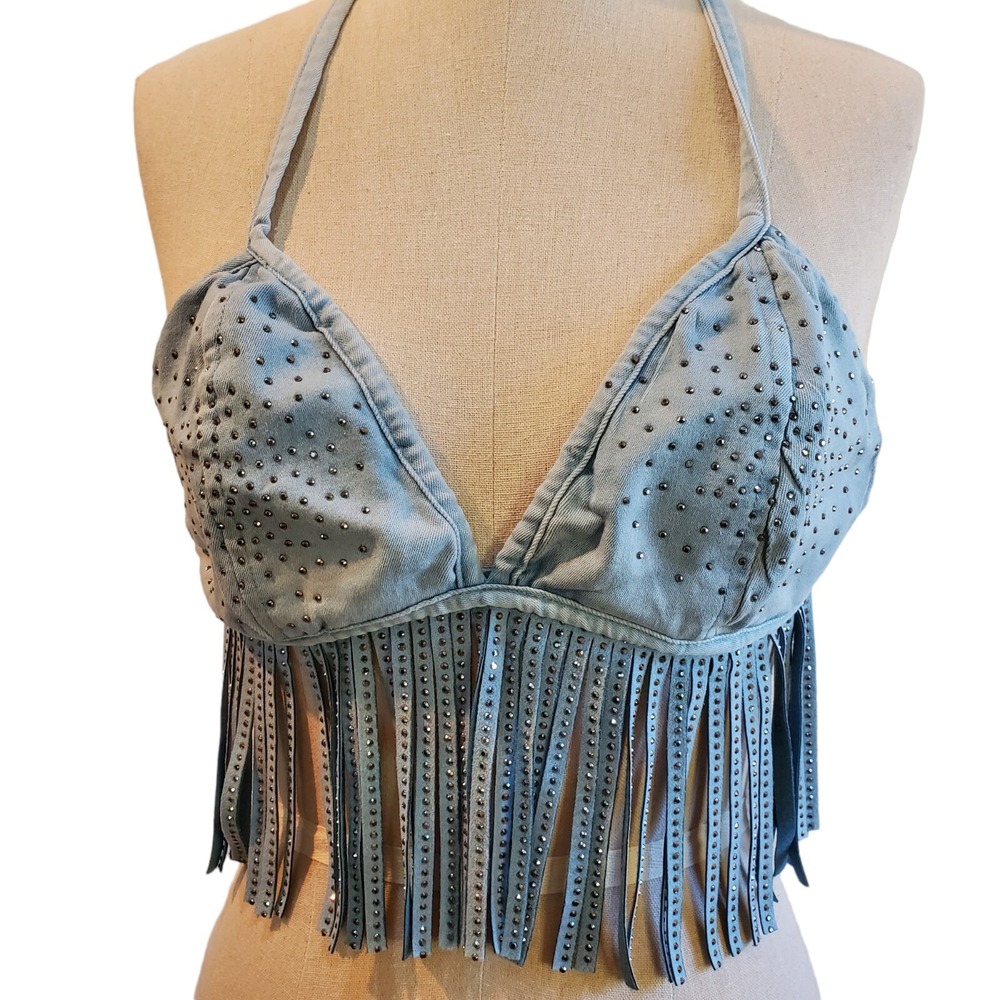Denim Blvd LA Studded Fringe Top‎ Size S